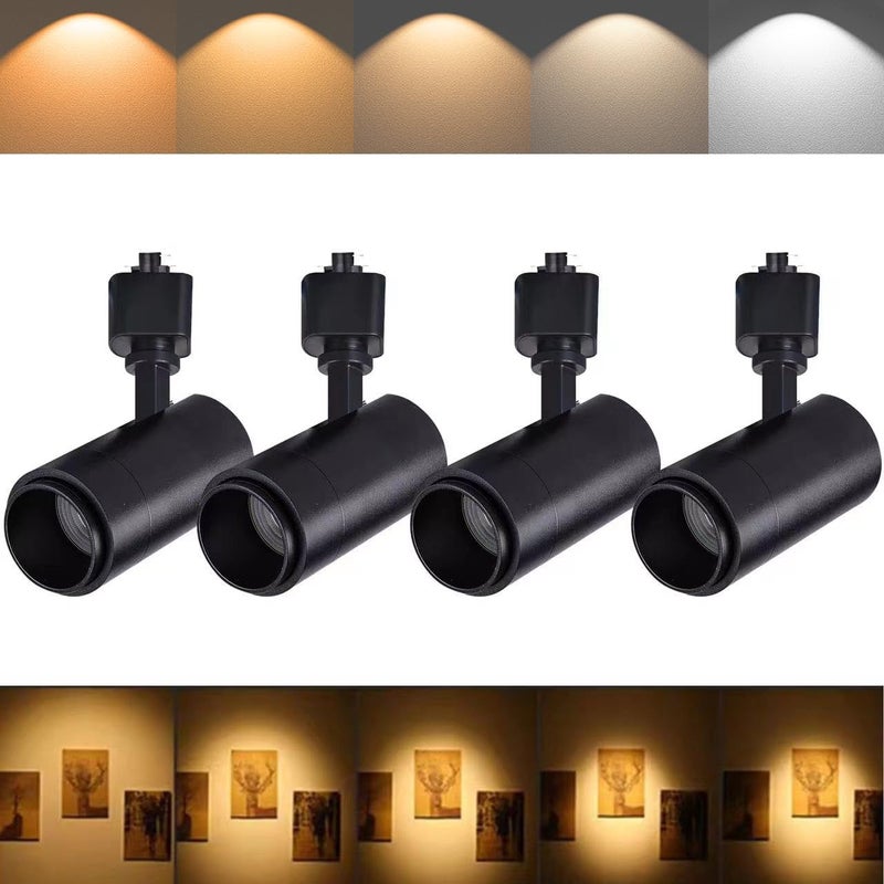 Ajbvp رؤوس إضاءة LED على القضبان 5CCT 12W قابلة للتعتيم، شعاع قابل للتكبير 15°/24°/36°/45°/60°، 2700K/3000K/3500K/4000K/5000K، رؤوس إضاءة على القضبان H دائرة واحدة، إضاءة فنية، أسود - 4 عبوات - Image 1